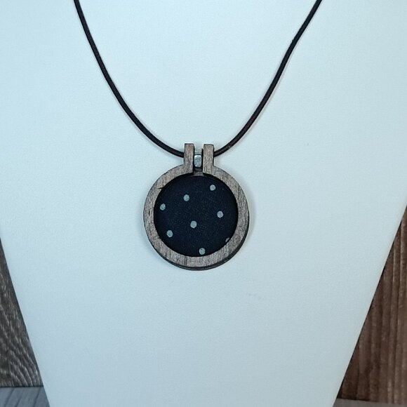 "Bodky" Industrial Indigo "Modrotlač" Necklace - Wood & Chrome Accent. - Picture 2 of 6
